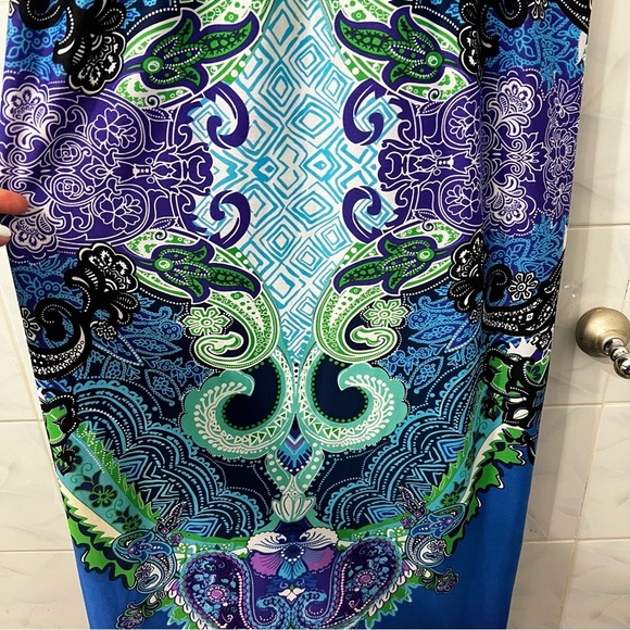 JFW M Blue Purple Empire Waist Sleeveless Paisley Whimsigoth Maxi Bra Dress - Picture 4 of 11